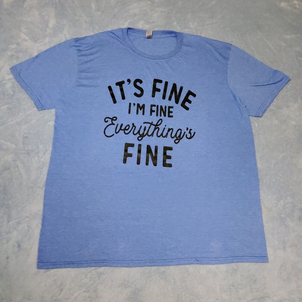 Gildan Softstyle T-Shirt Unisex 2XL Blue Heather Its Fine Im Fine Everything Is